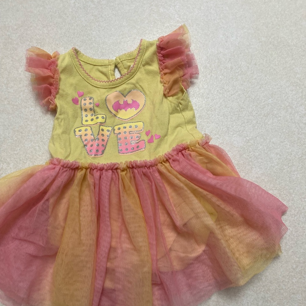 Batman Girls Yellow Pink Tulle Love Logo Dress